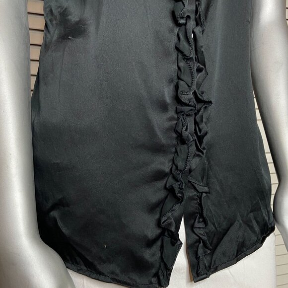 Martin + Osa Black 100% Silk Sleeveless Button Front Ruffled Scoop Neck Blouse 6 - Picture 2 of 7